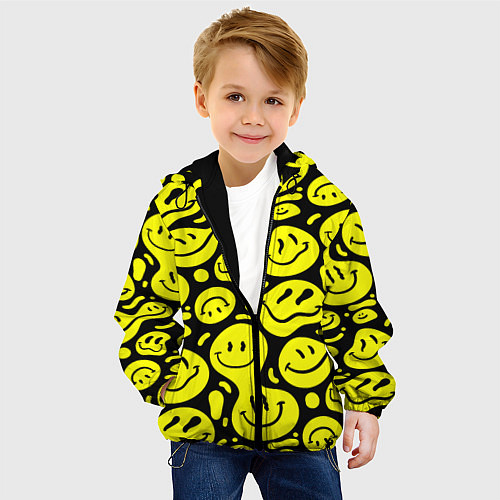 Детская куртка Кислотный желтый смайлик / 3D-Черный – фото 4