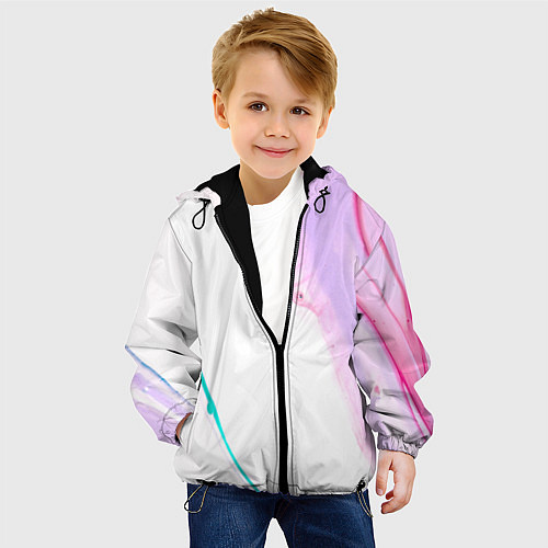 Детская куртка Розовые и зелёные краски и линии на белом фоне / 3D-Черный – фото 4