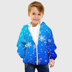 Куртка с капюшоном детская Снежинки на голубом фоне, цвет: 3D-белый — фото 2