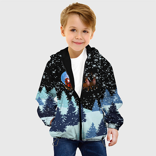 Детская куртка Санта на оленях в ночном небе / 3D-Черный – фото 4
