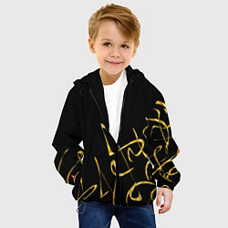 Куртка с капюшоном детская Золотая каллиграфия на черном фоне, цвет: 3D-черный — фото 2