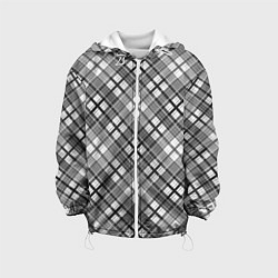 Куртка с капюшоном детская Черно белый узор в косую клетку, цвет: 3D-белый