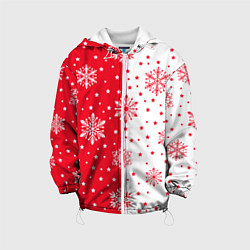 Куртка с капюшоном детская Рождественские снежинки на красно-белом фоне, цвет: 3D-белый