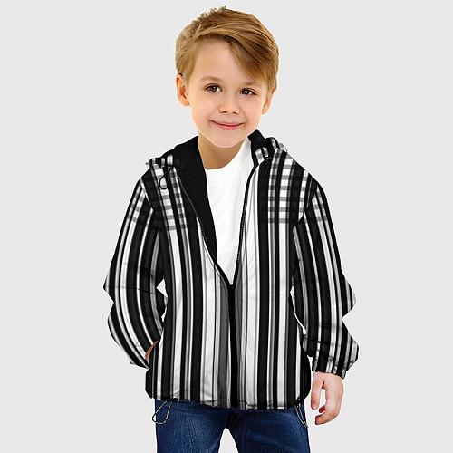 Детская куртка Бело серый полосатый узор / 3D-Черный – фото 4