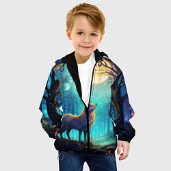 Куртка с капюшоном детская Волк в ночном лесу в folk art стиле, цвет: 3D-черный — фото 2