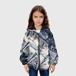 Куртка с капюшоном детская Абстрактное жидкое белое и синее стекло, цвет: 3D-черный — фото 2
