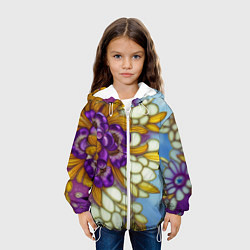 Куртка с капюшоном детская Фиалковый букет стеклянный узор, цвет: 3D-белый — фото 2