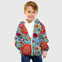 Куртка с капюшоном детская Эффект вышивки маки, цвет: 3D-белый — фото 2
