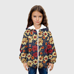Куртка с капюшоном детская Эффект цветочной вышивки, цвет: 3D-белый — фото 2