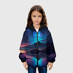 Куртка с капюшоном детская Ночное небо, пейзаж, цвет: 3D-черный — фото 2