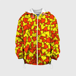 Куртка с капюшоном детская Красно-желтые сердца, цвет: 3D-белый