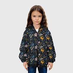 Куртка с капюшоном детская Растительный паттерн с котиками, цвет: 3D-черный — фото 2