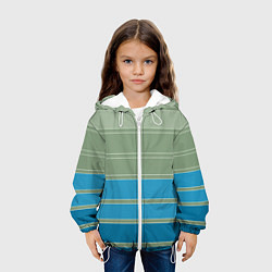 Куртка с капюшоном детская Оливковые и голубые полосы, цвет: 3D-белый — фото 2