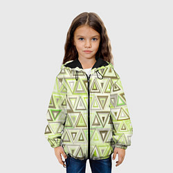 Куртка с капюшоном детская Геометрический светло-зелёный паттерн из треугольн, цвет: 3D-черный — фото 2