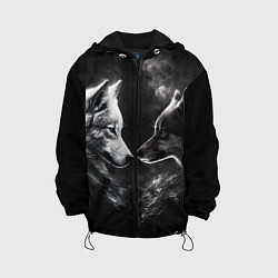 Куртка с капюшоном детская Пара волков - белый и черный, цвет: 3D-черный