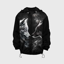 Куртка с капюшоном детская Пара волков - белый и черный, цвет: 3D-черный