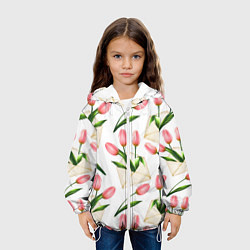 Куртка с капюшоном детская Тюльпаны в конвертах - паттерн, цвет: 3D-белый — фото 2