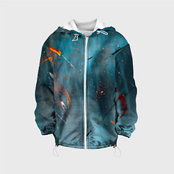 Куртка с капюшоном детская Абстрактный синий туман, силуэты и краски, цвет: 3D-белый
