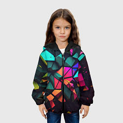 Куртка с капюшоном детская Неоновые абстрактные камушки, цвет: 3D-черный — фото 2