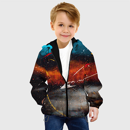 Детская куртка Серый, оранжевый и синий туманы и краски / 3D-Черный – фото 4
