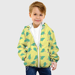 Куртка с капюшоном детская Лист и букашка на желтом фоне орнамент, цвет: 3D-белый — фото 2