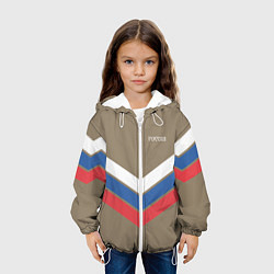 Куртка с капюшоном детская Триколор - три полосы на песочном, цвет: 3D-белый — фото 2