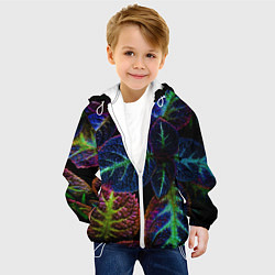 Куртка с капюшоном детская Неоновые листья растений, цвет: 3D-белый — фото 2