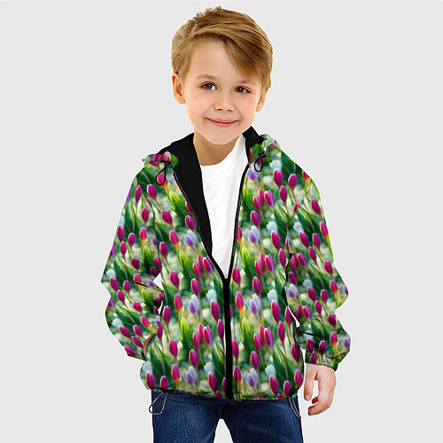 Детская куртка Весенние тюльпаны и подснежники / 3D-Черный – фото 4
