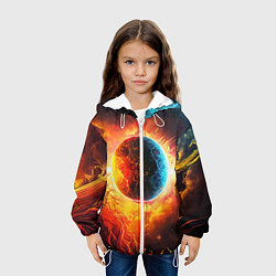 Куртка с капюшоном детская Планета в огненном космосе, цвет: 3D-белый — фото 2