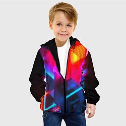 Куртка с капюшоном детская Neon stripes color, цвет: 3D-черный — фото 2