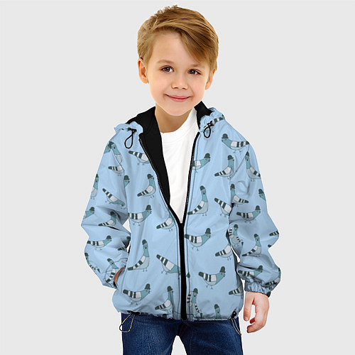 Детская куртка Голубь в шляпе и с зонтиком: паттерн - голубой / 3D-Черный – фото 4