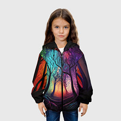 Куртка с капюшоном детская Разноцветный неоновый лес, цвет: 3D-черный — фото 2