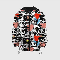 Куртка с капюшоном детская Панды с сердечками, цвет: 3D-черный