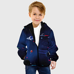Куртка с капюшоном детская Космос, планеты, ракета, цвет: 3D-черный — фото 2