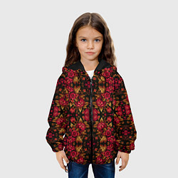 Куртка с капюшоном детская Растительный паттерн под хохлому, цвет: 3D-черный — фото 2