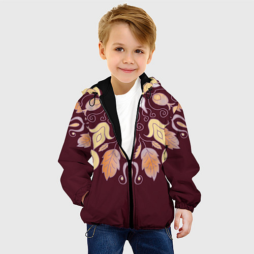 Детская куртка Узор из осенних листьев и шиповника / 3D-Черный – фото 4