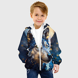 Куртка с капюшоном детская Волк на синем фоне, цвет: 3D-белый — фото 2