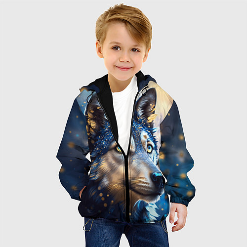 Детская куртка Волк на синем фоне / 3D-Черный – фото 4