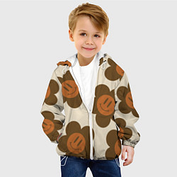 Куртка с капюшоном детская Цветочки-смайлики ретро, цвет: 3D-белый — фото 2