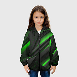 Куртка с капюшоном детская Черно-зеленые объемные полосы, цвет: 3D-черный — фото 2