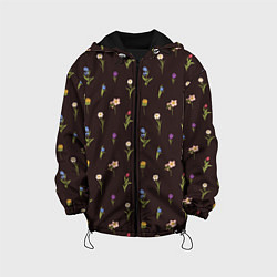 Куртка с капюшоном детская Узор из весенних цветов, цвет: 3D-черный