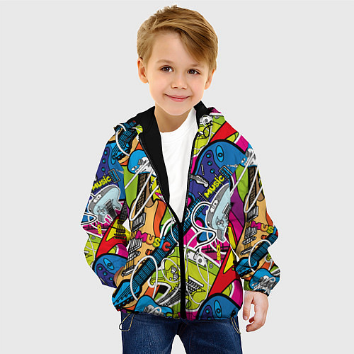Детская куртка Guitars - pop art pattern / 3D-Черный – фото 4