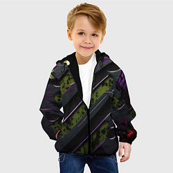 Куртка с капюшоном детская Текстура с зелеными вставками, цвет: 3D-черный — фото 2