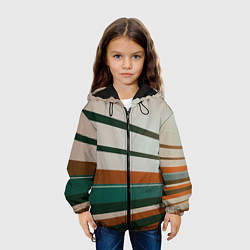 Куртка с капюшоном детская Абстрактные зелёные и оранжевые линии, цвет: 3D-черный — фото 2