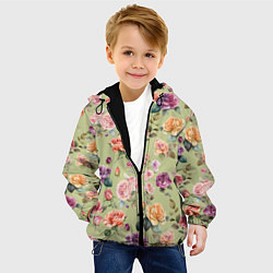 Куртка с капюшоном детская Акварельные цветы - паттерн зеленый, цвет: 3D-черный — фото 2