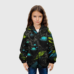 Куртка с капюшоном детская Зеленые абстрактные листья, цвет: 3D-черный — фото 2