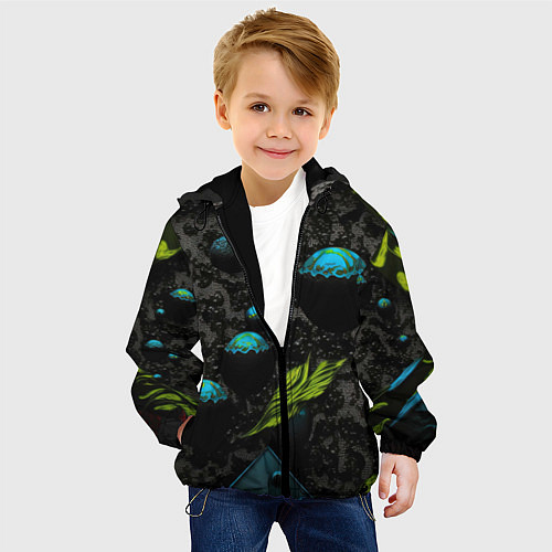 Детская куртка Зеленые абстрактные листья / 3D-Черный – фото 4