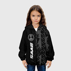 Куртка с капюшоном детская Saab speed на темном фоне со следами шин: по-верти, цвет: 3D-черный — фото 2