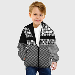 Куртка с капюшоном детская Черно-белый лоскутный узор-пэчворк, цвет: 3D-черный — фото 2