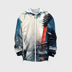Куртка с капюшоном детская Наш город - коллекция Бело-сине-красный - Хуф и Ся, цвет: 3D-белый